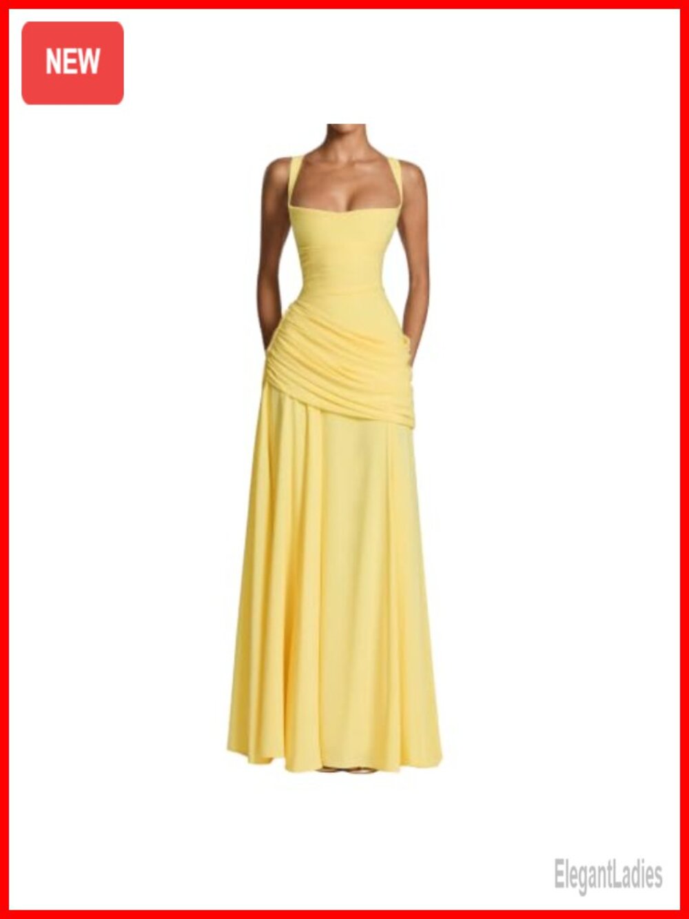 Women Formal Corset Maxi Dress Square Neck Ruched Lace Up Back Wedding Guest